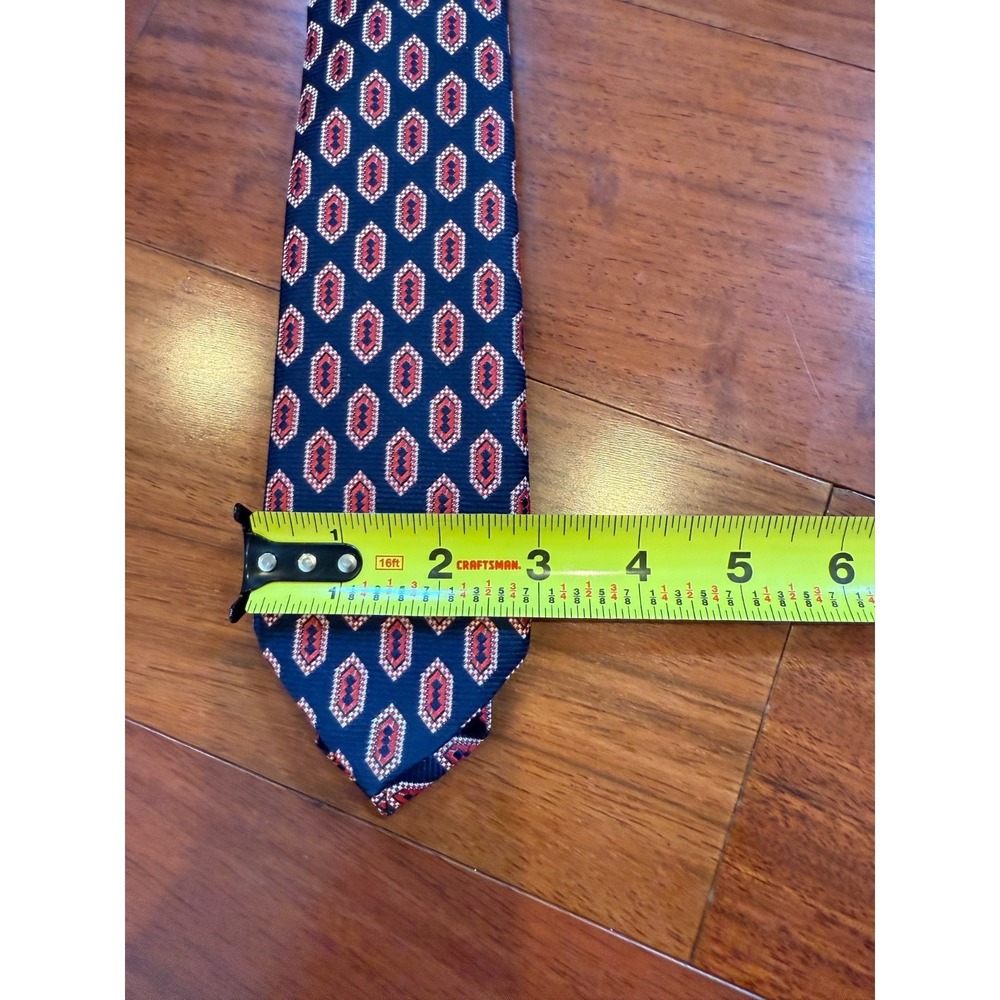 Vintage 60s Georges Chanel Tie Geometric Repeat Pattern | Blue Red | 55"L 3"W - Picture 4 of 5